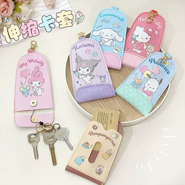 Japanese cute cartoon key case coolomi retractable keychain card holder stretch key case card holder bus card holder