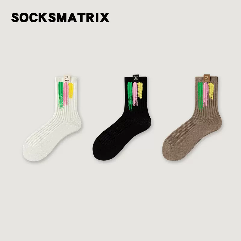 【街潮】3双装袜子女中筒袜春秋长袜字母袜堆堆袜休闲百搭潮流