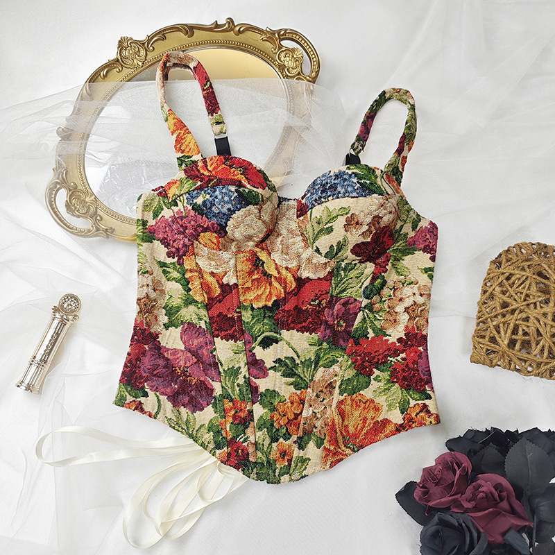 Canotta donna retro floreale slim fit bustier corsetto top_voghion.com
