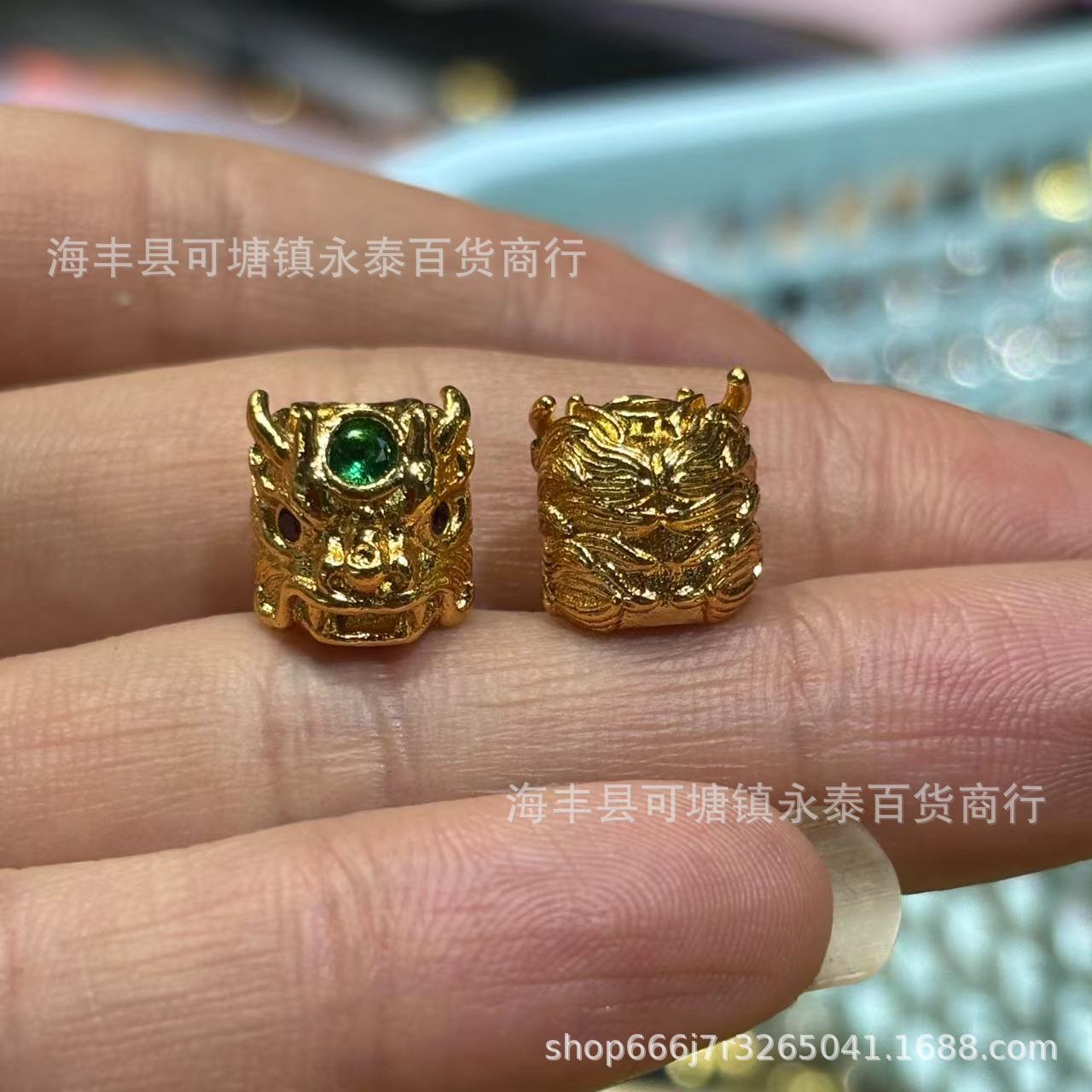 铜镀18K系列锆石微镶隔珠龙头卡环两件套配珠手工diy材料文玩配饰