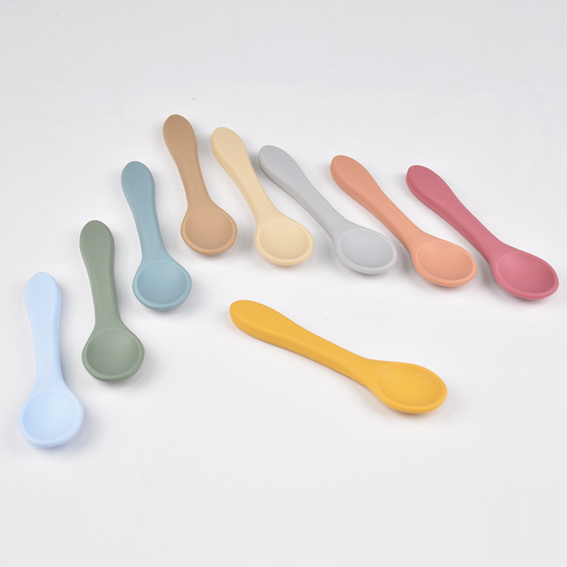 Food-Grade Silicone Baby Long-Handled Silicone Spoon Baby Food Supplement Tableware Training Feeding Spoon Soft Spoon Spoon