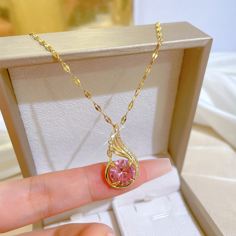 Fashion Star Butterfly Stainless Steel Inlay Zircon Pendant Necklace 1 Piece