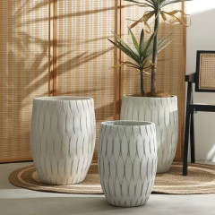 レトロマグネシウム泥床植木鉢ドラムラウンドグリーン植物大型フラワーポットリビングルームガーデンフィドルリーフフカシアオウムグリーン植物植木鉢