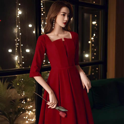 敬酒服2024新款夏季酒红色气质结婚小礼服平时可穿回门连衣裙|ru