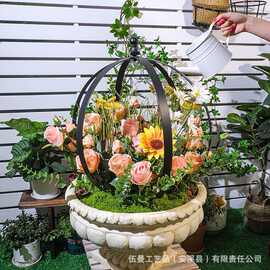 2 件套金属花园花架黑色粉末涂层圆形植物攀爬框架花卉葡萄藤装饰