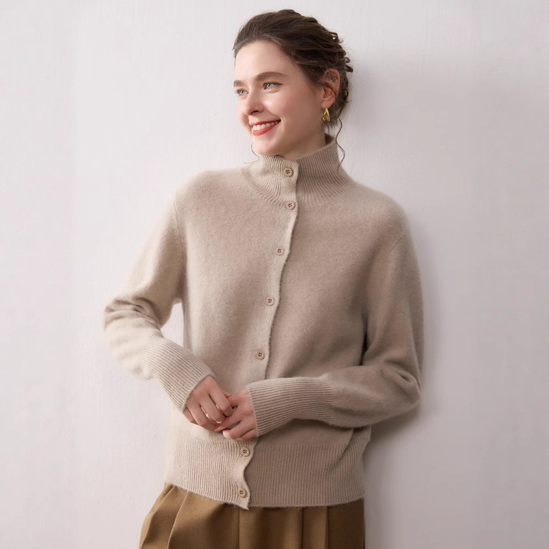 100% Pure Cashmere Knitted Cardigan Autumn and Winter High Lapel Single-Breasted Women's Loose Slimming Look Thick Outwear Top