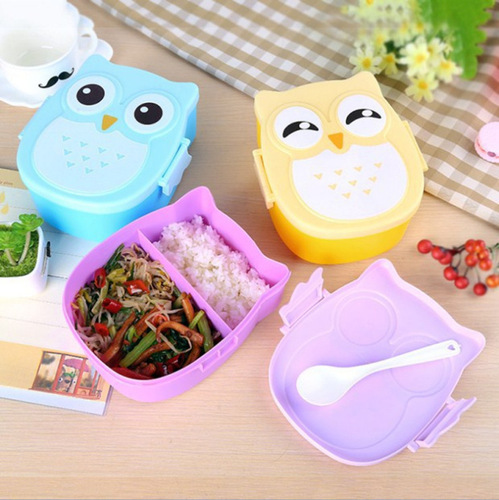 Plastic cartoon children's owl lunch box student lunch box lunch box manufacturer free spoon Y-137