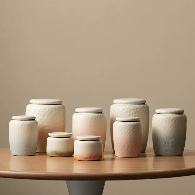 陶瓷渐变茶叶罐家用中式空罐密封罐储存罐存茶罐红绿乌龙储茶罐子