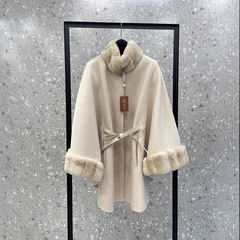 2025Lp Same Style Hepburn Style Goat Cashmere Lace-Up Short Cape Chinchilla Color Autumn and Winter Outwear Women's Outwear