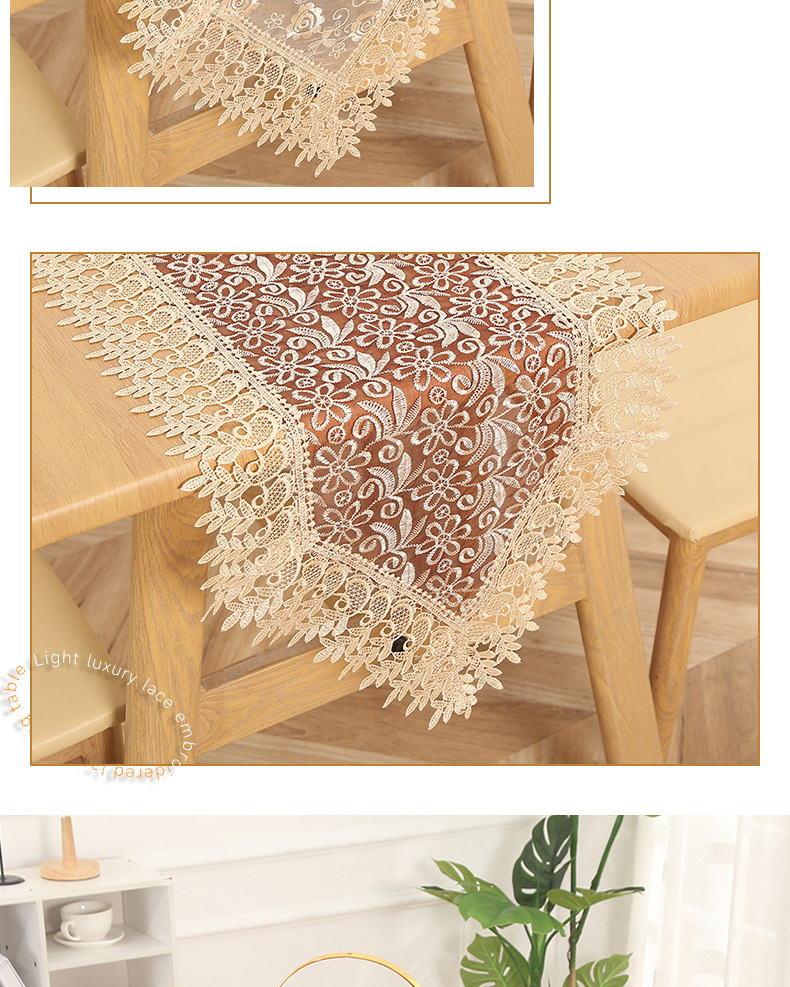 Lace French table flag Nordic water soluble light luxury hollow embroidery triangle table cloth coffee table flag table cover cloth_voghion.com