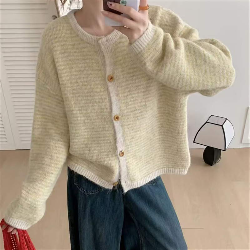 简约韩版小清新条纹针织开衫女秋季减龄显瘦百搭毛衣外套上衣女潮|undefined