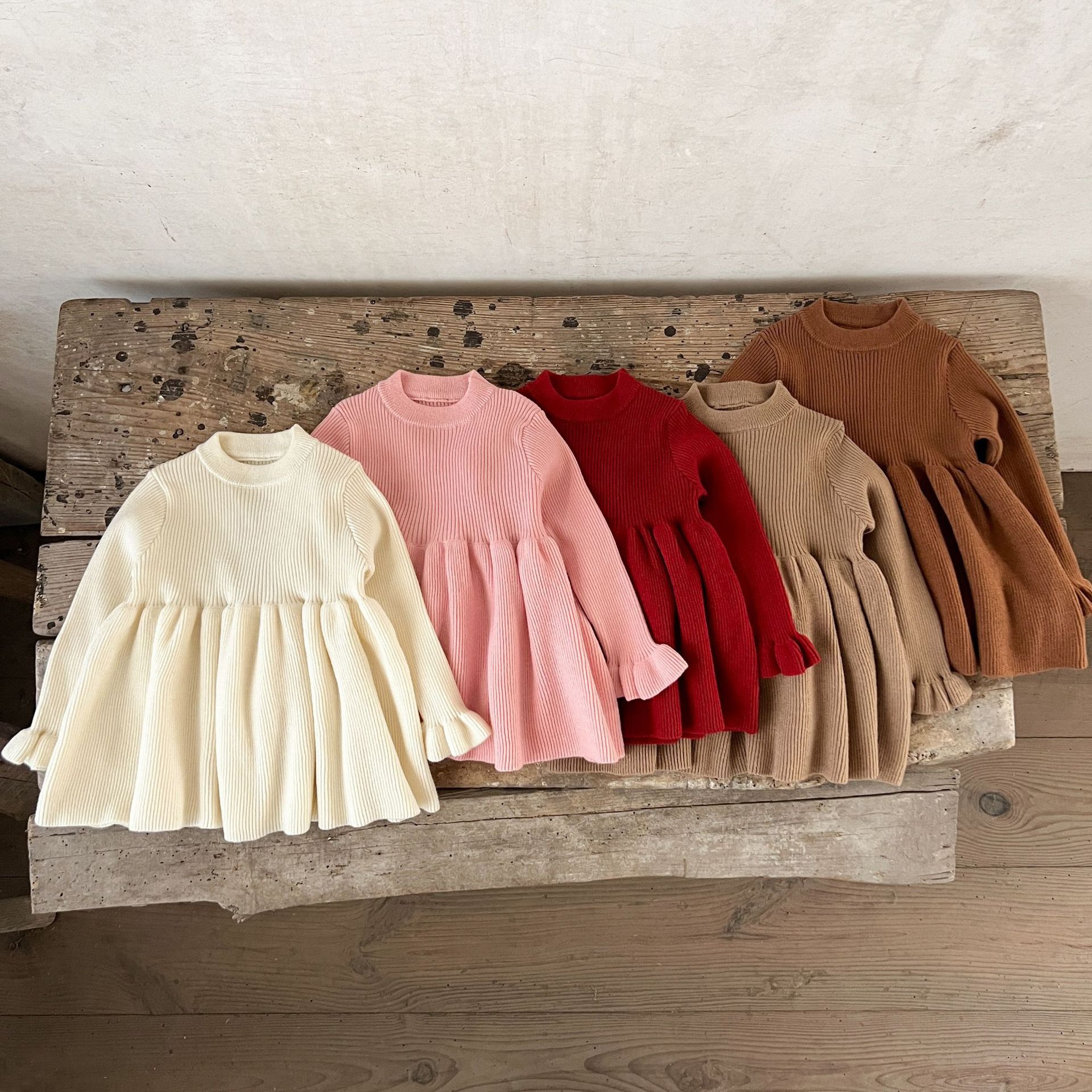 Ins vestido de lana con puños de algodón para niñas coreanas para bebés y niños pequeños vestido de suéter de primavera y otoño