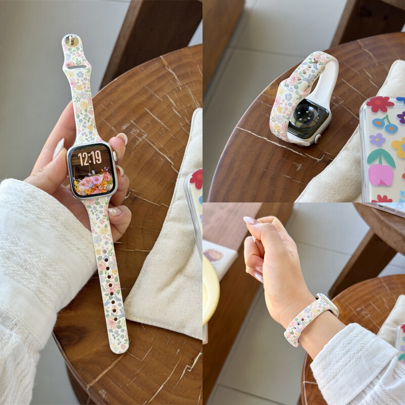 Slim Waist Printed Silicone Strap Suitable for S10 Apple S11 Watch Iwatch8 Fresh Style Apple97 Generation Se