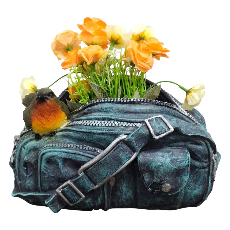 Jardín creativo maceta decoración bolsa de tela de mezclilla bolsa pájaro verde planta maceta resina artesanía paisaje decoración maceta