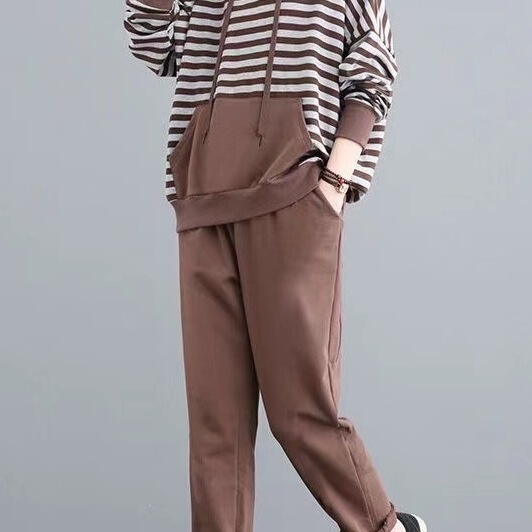 新款洋气两件套春秋胖宽松大码斤休闲运动套装女350遮肉妈妈装|undefined