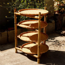 竹编架子置物架簸箕收纳家用竹制品多层楠竹三层晾晒三脚包邮批发