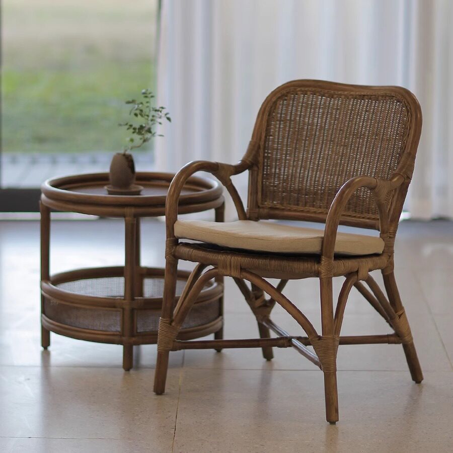 silla de caña mesa de té individual silla de comedor de respaldo alto combinación de escritorio tejido a mano silla de respaldo silla de ocio