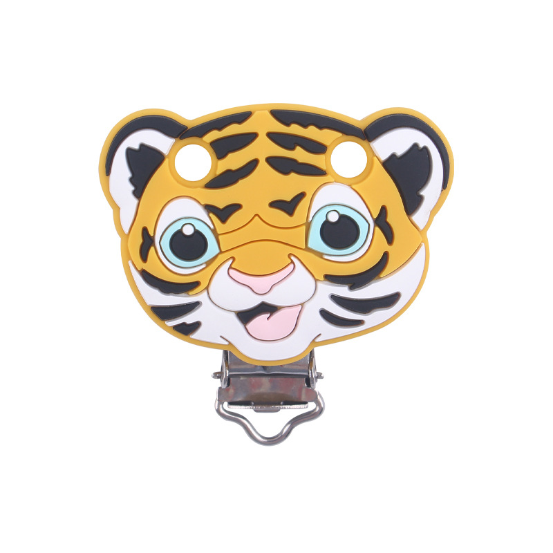 Nuevo bebé suministros de dibujos animados de silicona animal Tigre forma calmante bebé chupete de silicona anti-gota clip de cadena