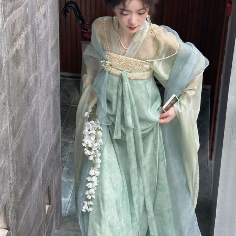 Northern and Southern Dynasties Han Elements, Tang-Style Double-Breasted Chest-Length Skirt, Fresh Hanfu Complete Set, Elegant in Summer