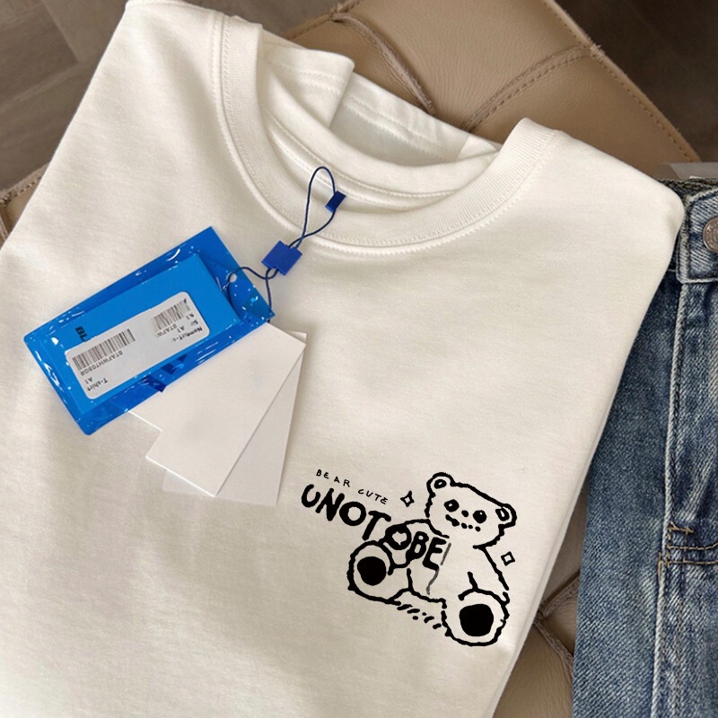 Pure Cotton Printed White T-shirt Women's Short Sleeve Summer Korean Round Neck Loose Base Shirt T-shirt Half Sleeve Top Ins