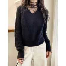 蕾丝拼接浣熊绒高领针织衫女欧洲站2024秋装新款欧货女装打底衫潮