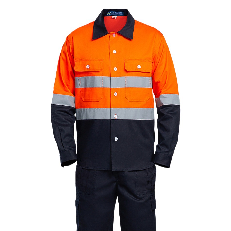 Pure Cotton Construction Site Coal Miner Long-Sleeved Reflective Work Clothes Engineering Workwear Oil Field Iron Safety Clothing Orange-Red