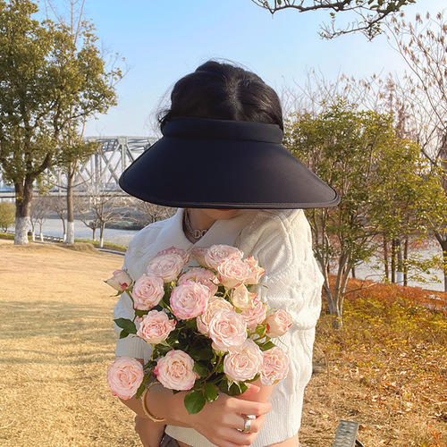 Korean UV sun hat with large brim, ice silk women's summer outdoor cycling sun hat, anti-UV, open-top sun hat