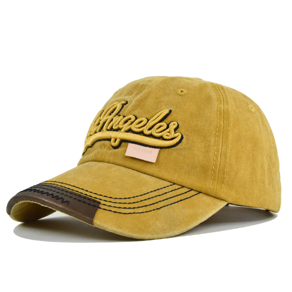 Cappello da baseball Los Angeles con visiera parasole, ricamato in 3D con lingua d'anatra e lavato, con vecchie grondaie curve_voghion.com