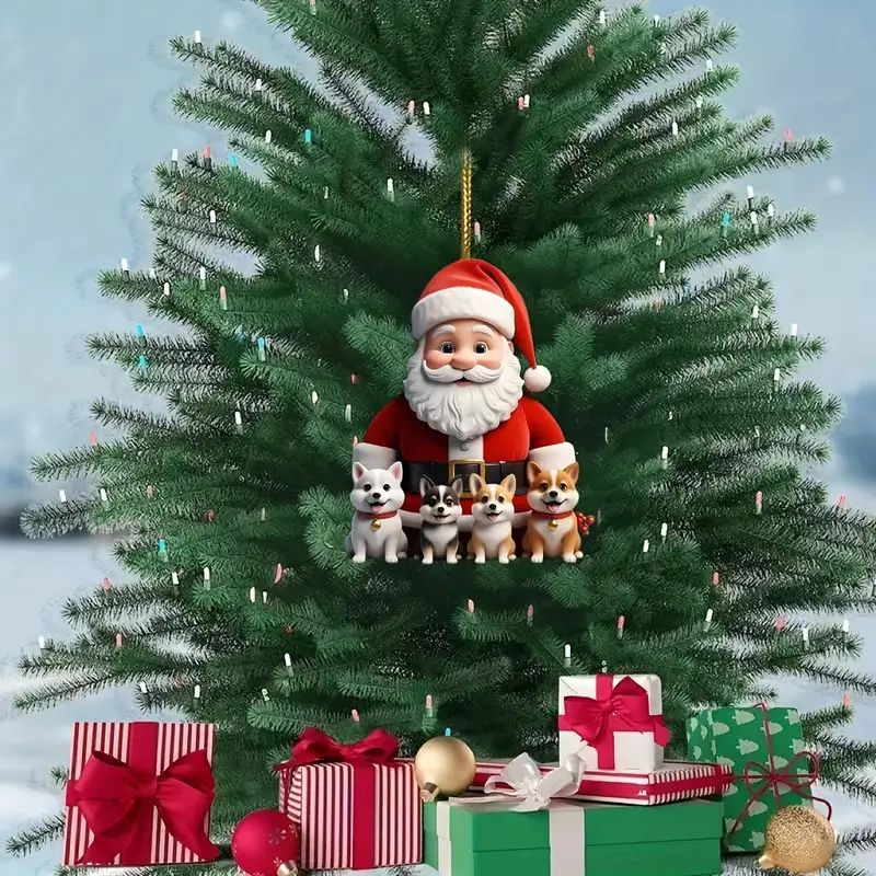 Navidad Papá Noel y cachorro nuevos productos transfronterizos acrílico plano para automóviles decoración interior colgante