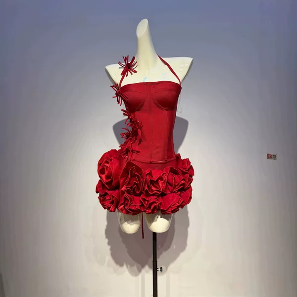 Independent Brand Cross-Border Halter Top + Floral Short Skirt Set, Fashionable and Sexy Party Island Vacation Bandage Dress