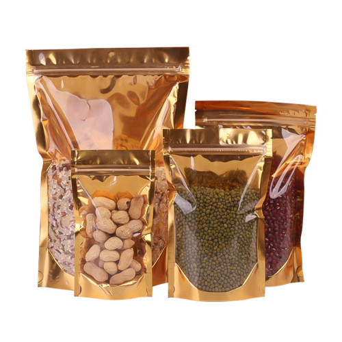 Golden aluminum foil bag self-standing self-sealing semi-transparent pull-top bag tea sealing plastic food packaging bag