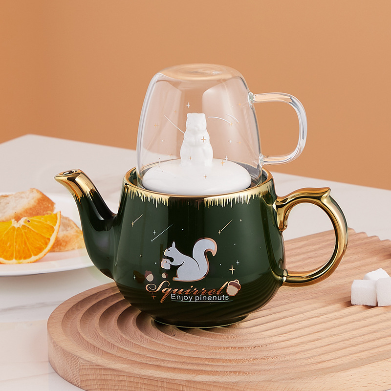 Ins solo juego de té cerámica ardilla Amazon Comercio exterior oferta especial puede agregar logotipo una olla taza regalo