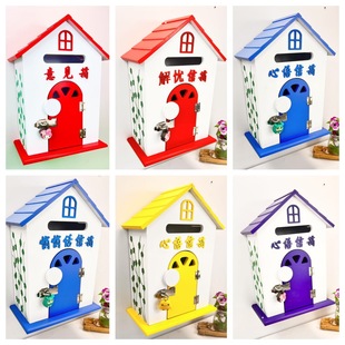 Free Shipping European-Style Birdhouse Letter Box Opinion Box Wall-Mounted Pastoral Painted Wooden Convenience Mailbox School Kindergarten Storage