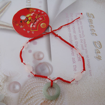 National Style Hand-Woven Red Rope Anklet Circle Jade Beaded Anklet Bracelet Universal Yiwu Jewelry