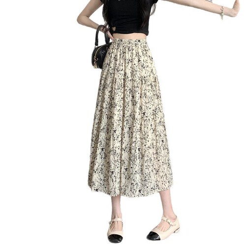 Floral Half-Skirt for Women 2025 New Spring and Summer Medium Length High-Waisted Retro Slimming Hip-Hiding A-Line Large Swing Umbrella Skirt