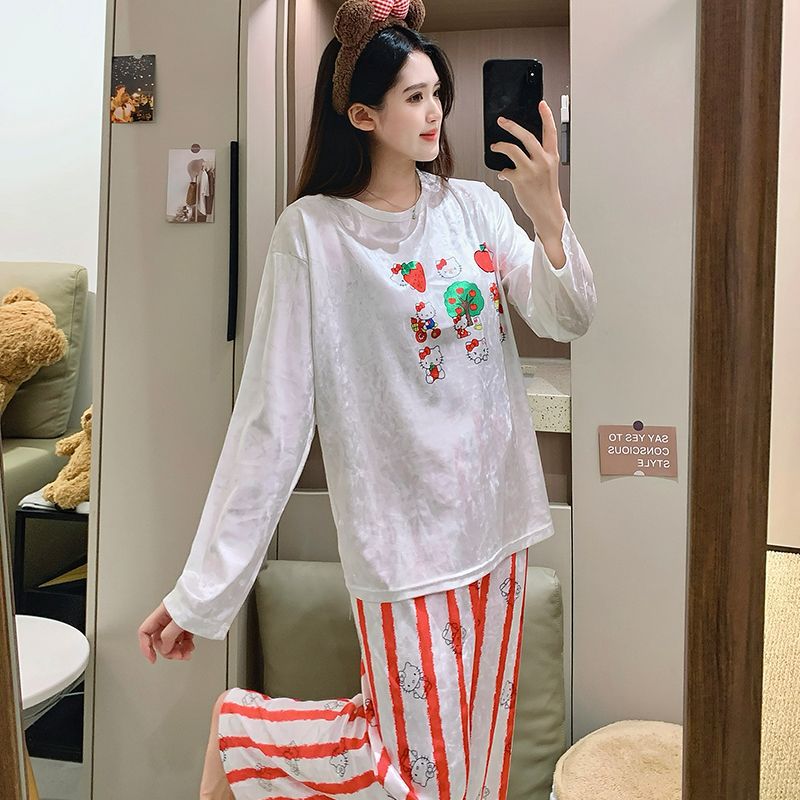 Transfronteriza mayorista kt gato otoño invierno pijama mujer oro veludo nuevo lindo estilo coreano traje de estudiante calentador ropa de hogar
