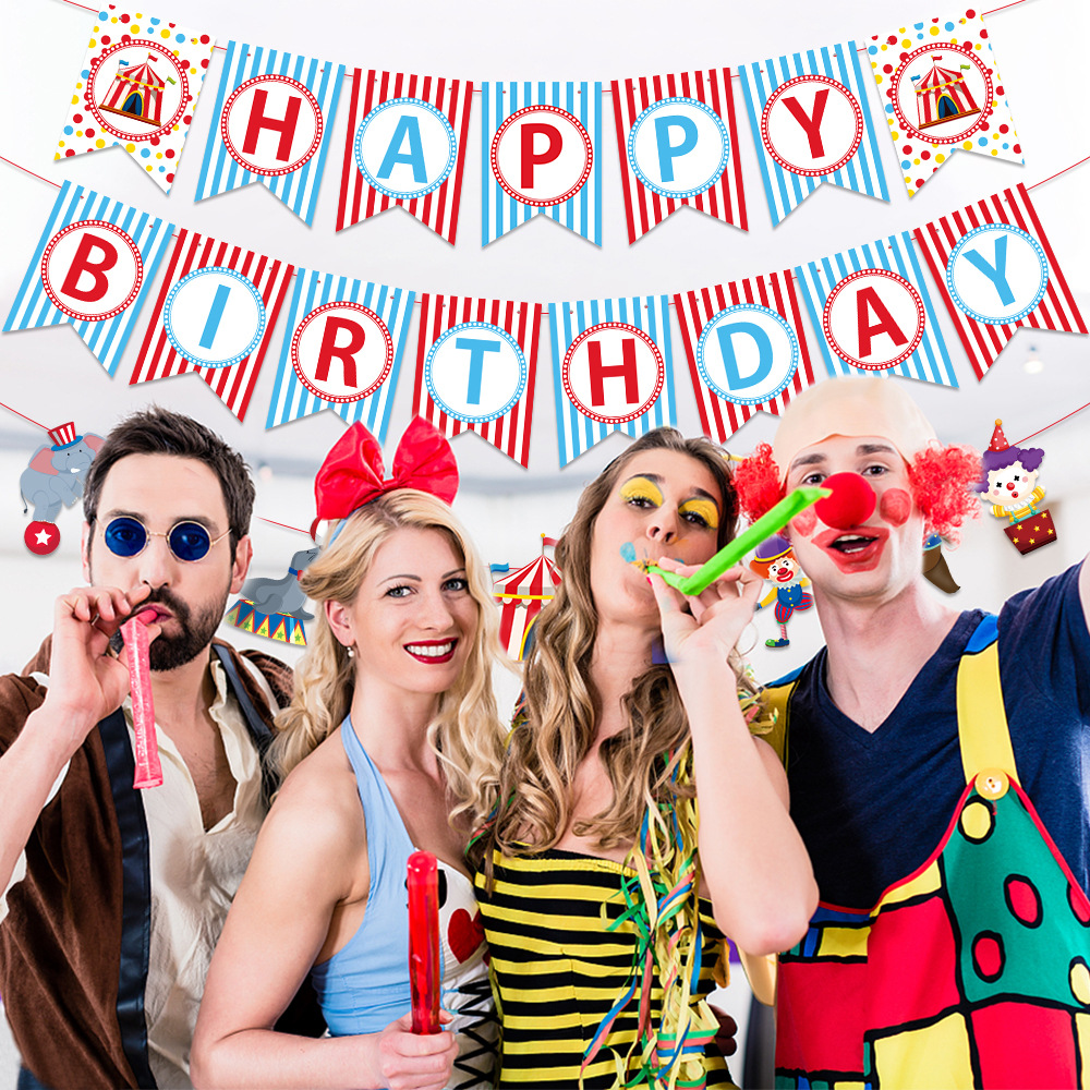 Nuevos productos transfronterizos tema de carnaval decoración de cumpleaños bandera de la bandera parque de atracciones infantil decoración de fiesta de cumpleaños bandera de la flor de la atracción