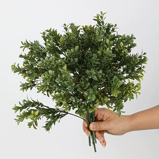 绿色婚庆花材植物仿真5叉35头黄杨草森系蕨类造景婚庆装饰植物