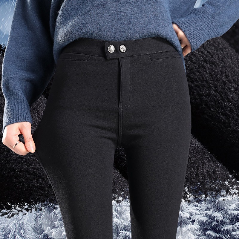 Autumn and winter thick velvet double-button black trousers