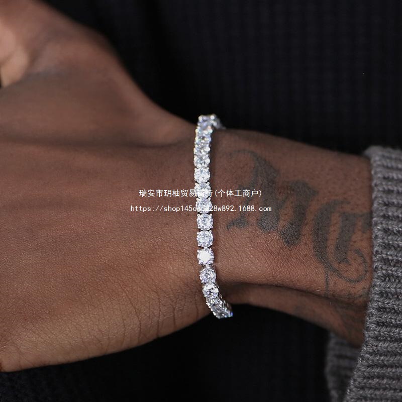Non-fading tennis bracelet for men, European hip-hop style, full diamond bracelet, trendy men's tennis bracelet, high street style, non-silver Non-fading tennis bracelet for men, European hip-hop style, full diamond bracelet, trendy men's tennis bracelet, high street style, non-silver