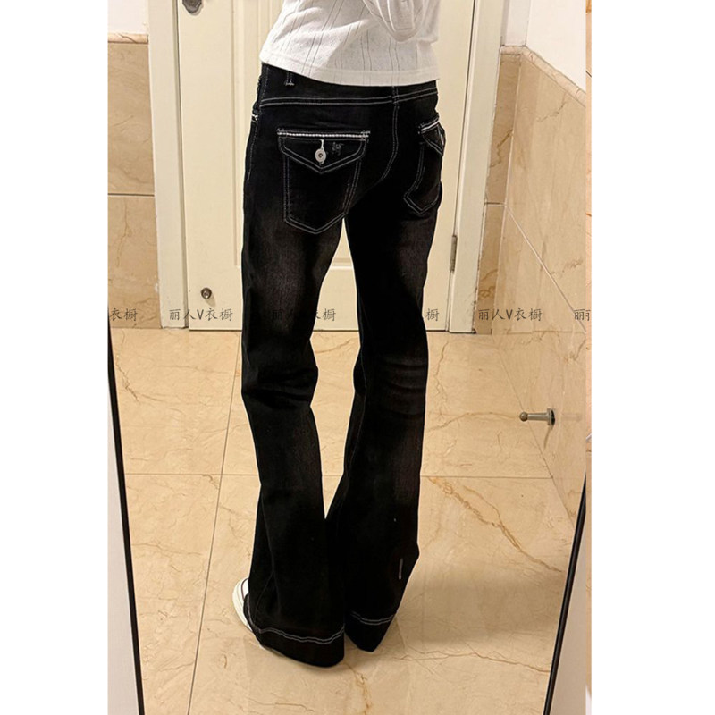 American Retro Washed Denim Low-Waist Jeans for Women Y2K Millennium Style Hot Girl Micro-Flare Floor-Length Pants American Retro Washed Denim Low-Waist Jeans for Women Y2K Millennium Style Hot Girl Micro-Flare Floor-Length Pants