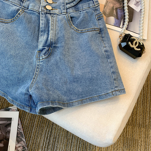 Women's High-Waisted Denim Shorts, Loose and Slimming, Single Button A-Line Wide Leg Shorts for Spring and Summer