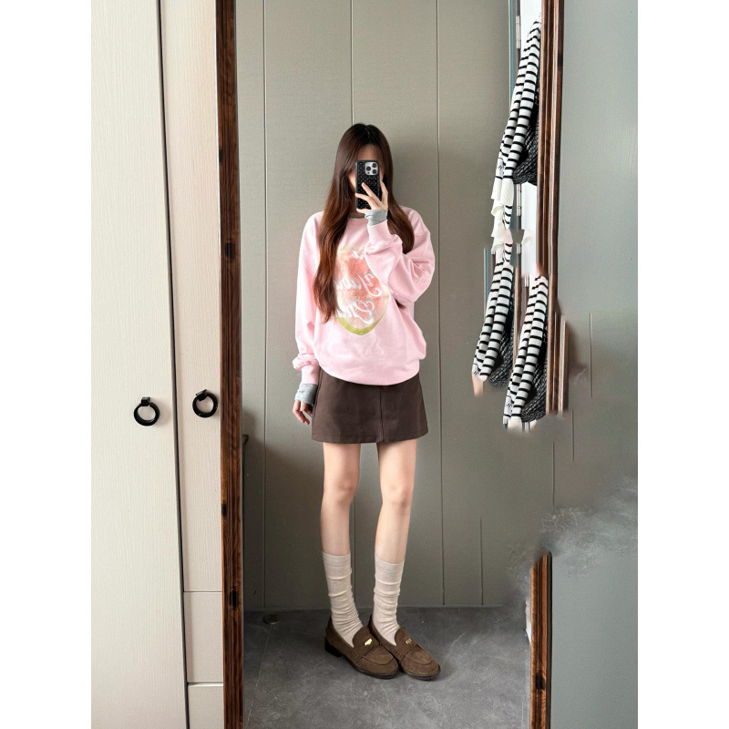 美式复古可爱卡通印花卫衣女秋冬加绒宽松慵懒风oversize上衣外套