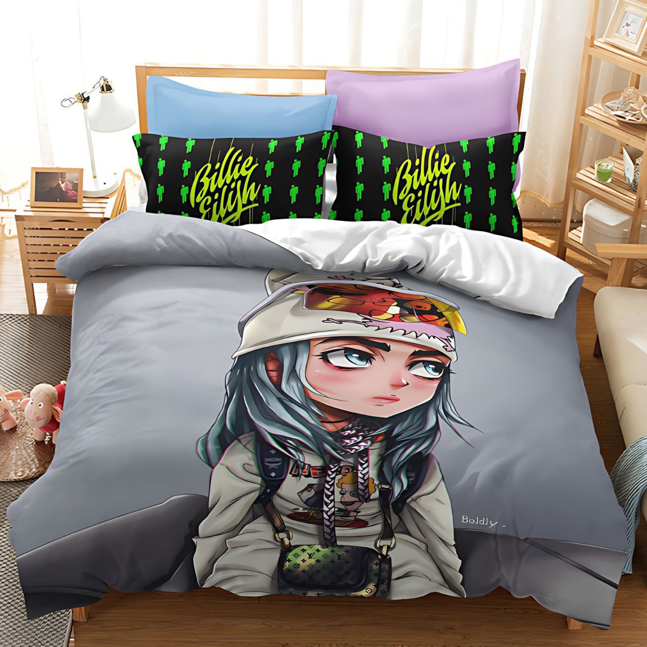 TEMU / JIT cross-border chica temática patrón de impresión digital edredón suave conjunto de ropa de cama estilo nórdico