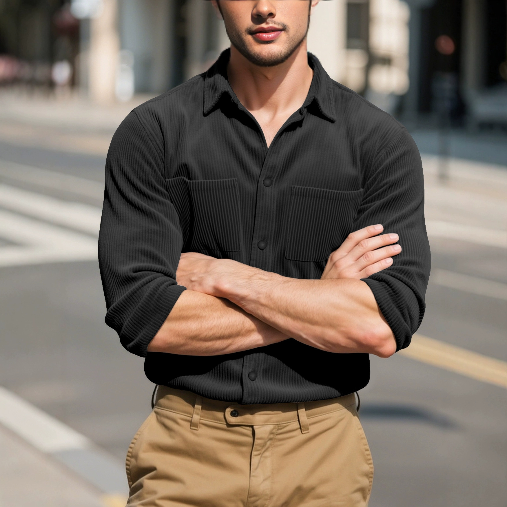 2024 primavera y otoño transfronterizos nueva camisa de manga larga de moda europea y americana con solapa casual chaqueta de velcro para hombre