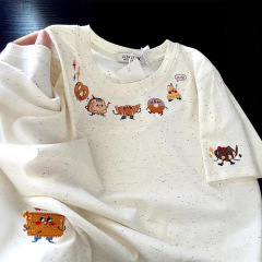 オリジナルの仕事 # 実価刺繍【広州双紗彩綿210グラム/98綿】半袖tシャツ女性