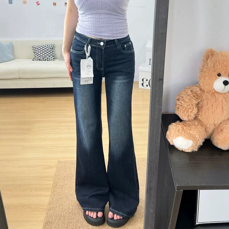 Blue-gray American-style spicy girl low-waist flared jeans for women, 2026 new autumn elastic slim-fit bell-bottom pants Blue-gray American-style spicy girl low-waist flared jeans for women, 2026 new autumn elastic slim-fit bell-bottom pants