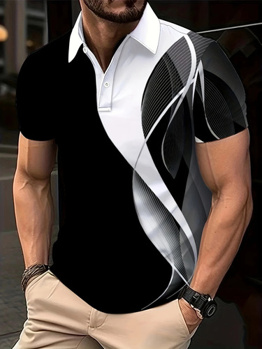 Hot-selling summer trend men's short-sleeve polo shirt with digital printing, casual and versatile, fashionable brand patterns