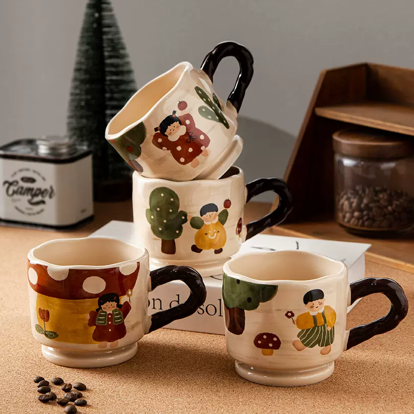 童趣马克杯套装可爱卡通男孩女孩喝水杯高档加厚陶瓷家庭整套杯子