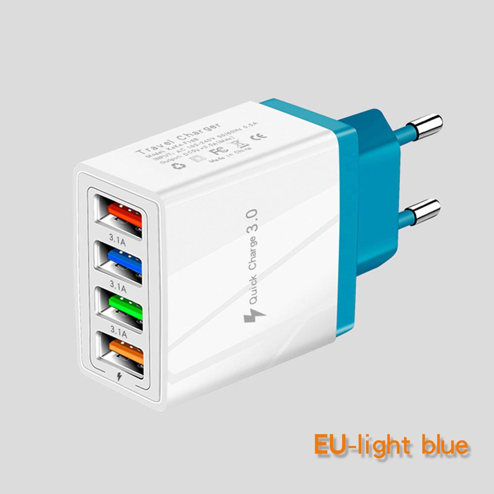 4usb cargador de teléfono móvil 3a color cabeza de carga LED luz estándar europeo estándar americano tableta transfronteriza exclusivo para venta al por mayor